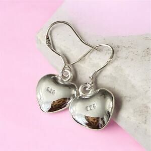 Elegant Puffy Heart Dangle Earrings - 925 Stamped Silver Plated